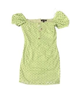 Blue Blush Lime Green Eyelet Puff-Sleeve Mini Dress